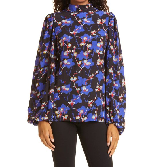 TED BAKER Blue Floral 'Ooma' Open Back Flowy Blouse NWT Ted 1/XS - Picture 2 of 7